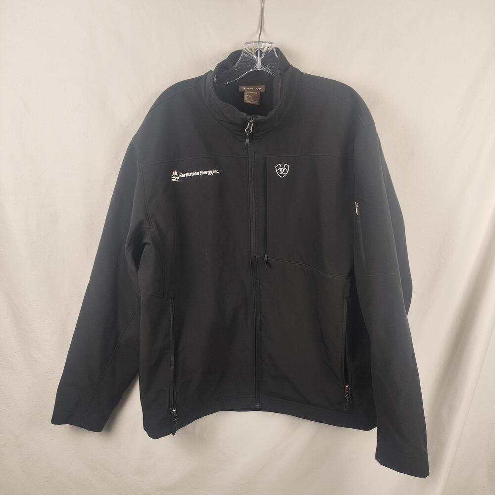 Ariat Jacket Mens Large Black Softshell Windbreaker Full Zip Earthstone USA Flag
